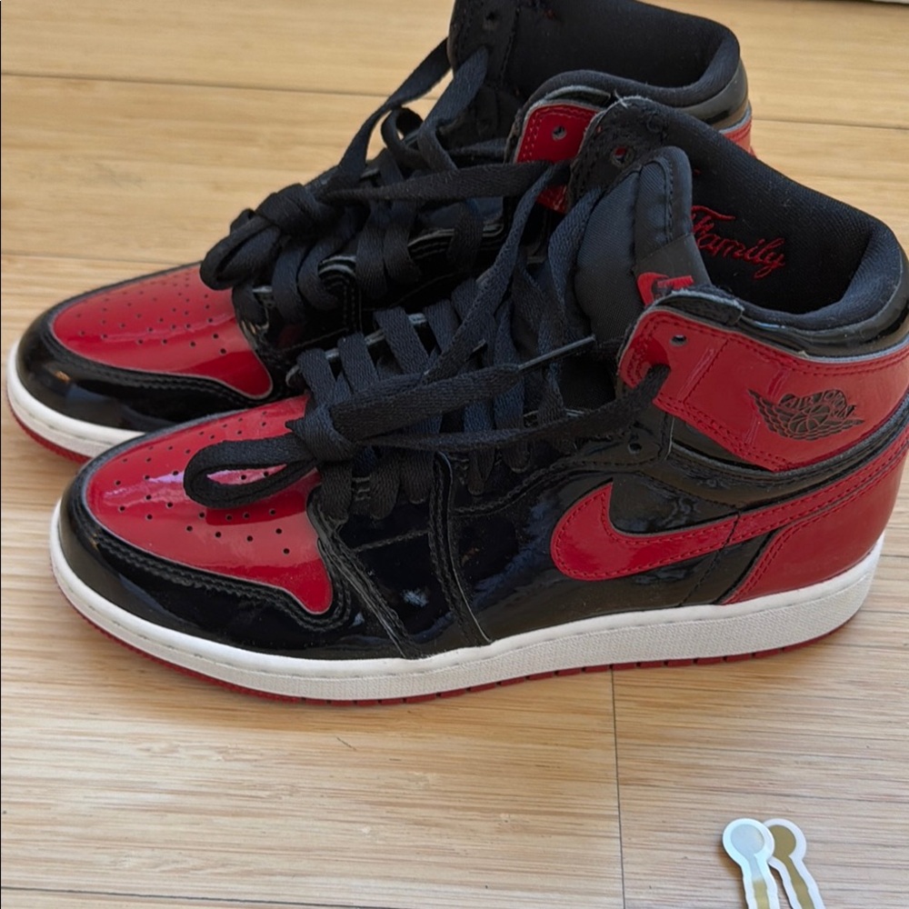 Jordan Patent Leather High-Top Sneakers - Black & Red